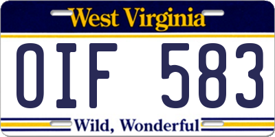WV license plate OIF583