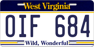 WV license plate OIF684