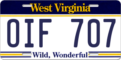 WV license plate OIF707