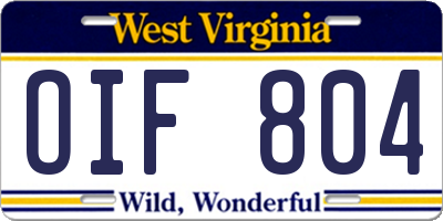 WV license plate OIF804