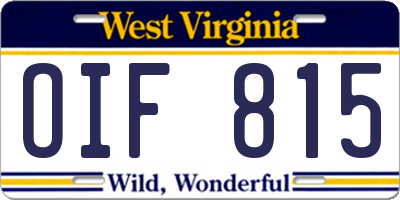 WV license plate OIF815