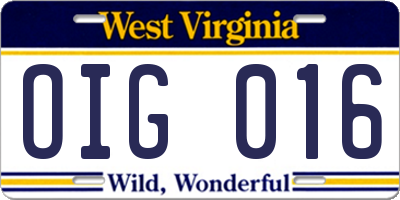 WV license plate OIG016