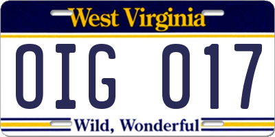 WV license plate OIG017