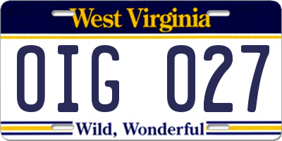 WV license plate OIG027