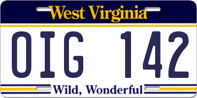 WV license plate OIG142