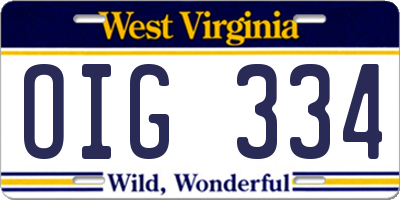 WV license plate OIG334