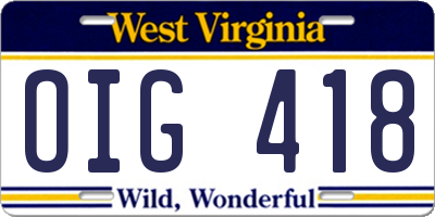 WV license plate OIG418