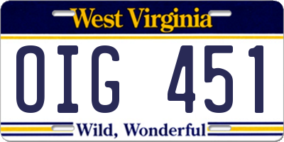 WV license plate OIG451