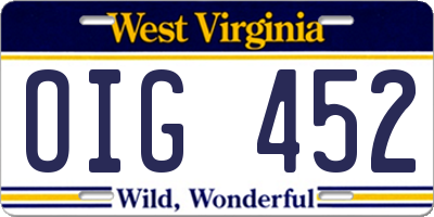 WV license plate OIG452