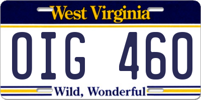 WV license plate OIG460