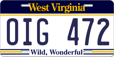 WV license plate OIG472