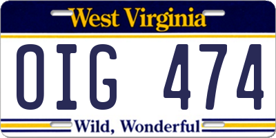 WV license plate OIG474