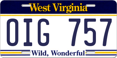 WV license plate OIG757