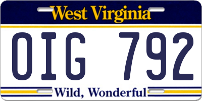 WV license plate OIG792