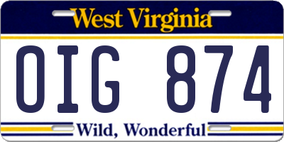 WV license plate OIG874