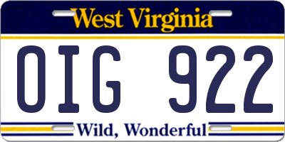 WV license plate OIG922