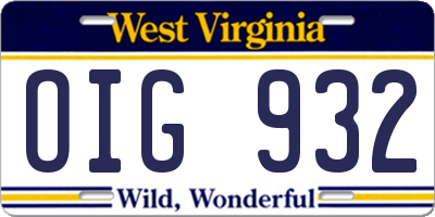 WV license plate OIG932