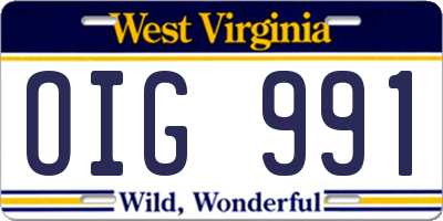 WV license plate OIG991