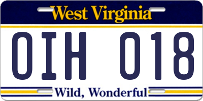 WV license plate OIH018
