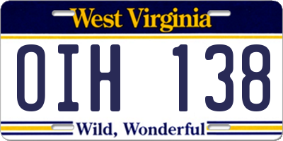 WV license plate OIH138
