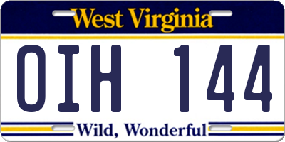 WV license plate OIH144