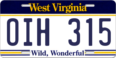 WV license plate OIH315