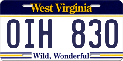 WV license plate OIH830
