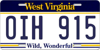 WV license plate OIH915