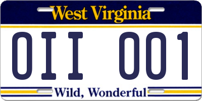 WV license plate OII001