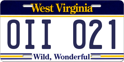 WV license plate OII021