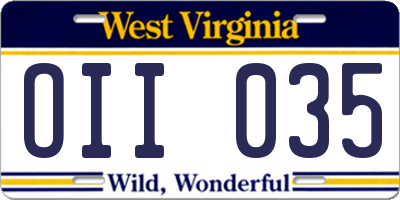 WV license plate OII035
