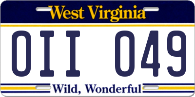 WV license plate OII049