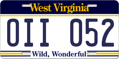 WV license plate OII052