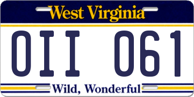 WV license plate OII061