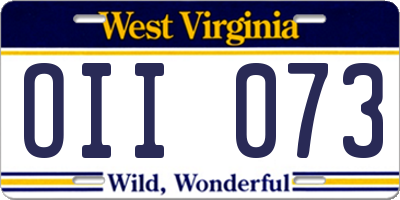 WV license plate OII073