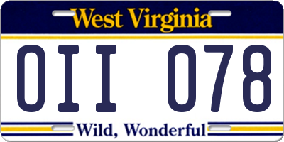 WV license plate OII078