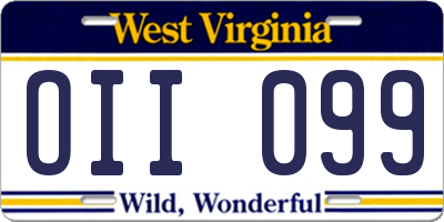 WV license plate OII099