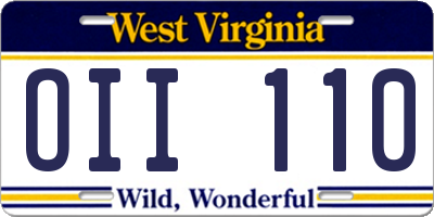WV license plate OII110