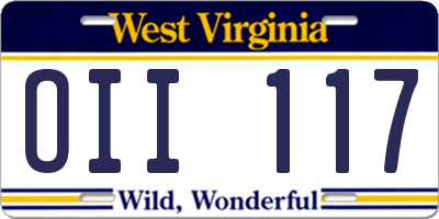 WV license plate OII117