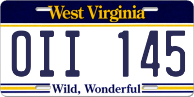 WV license plate OII145