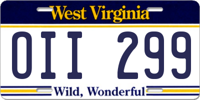 WV license plate OII299