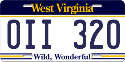 WV license plate OII320