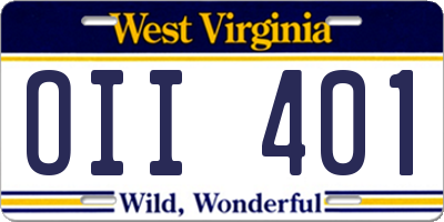 WV license plate OII401