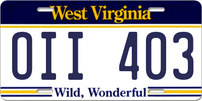 WV license plate OII403