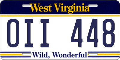 WV license plate OII448