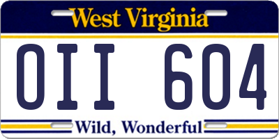WV license plate OII604