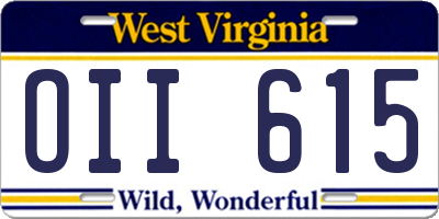 WV license plate OII615