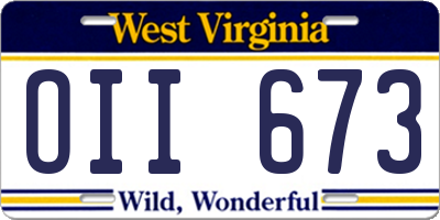 WV license plate OII673