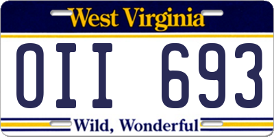 WV license plate OII693
