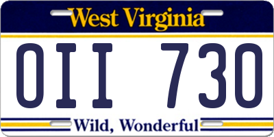WV license plate OII730